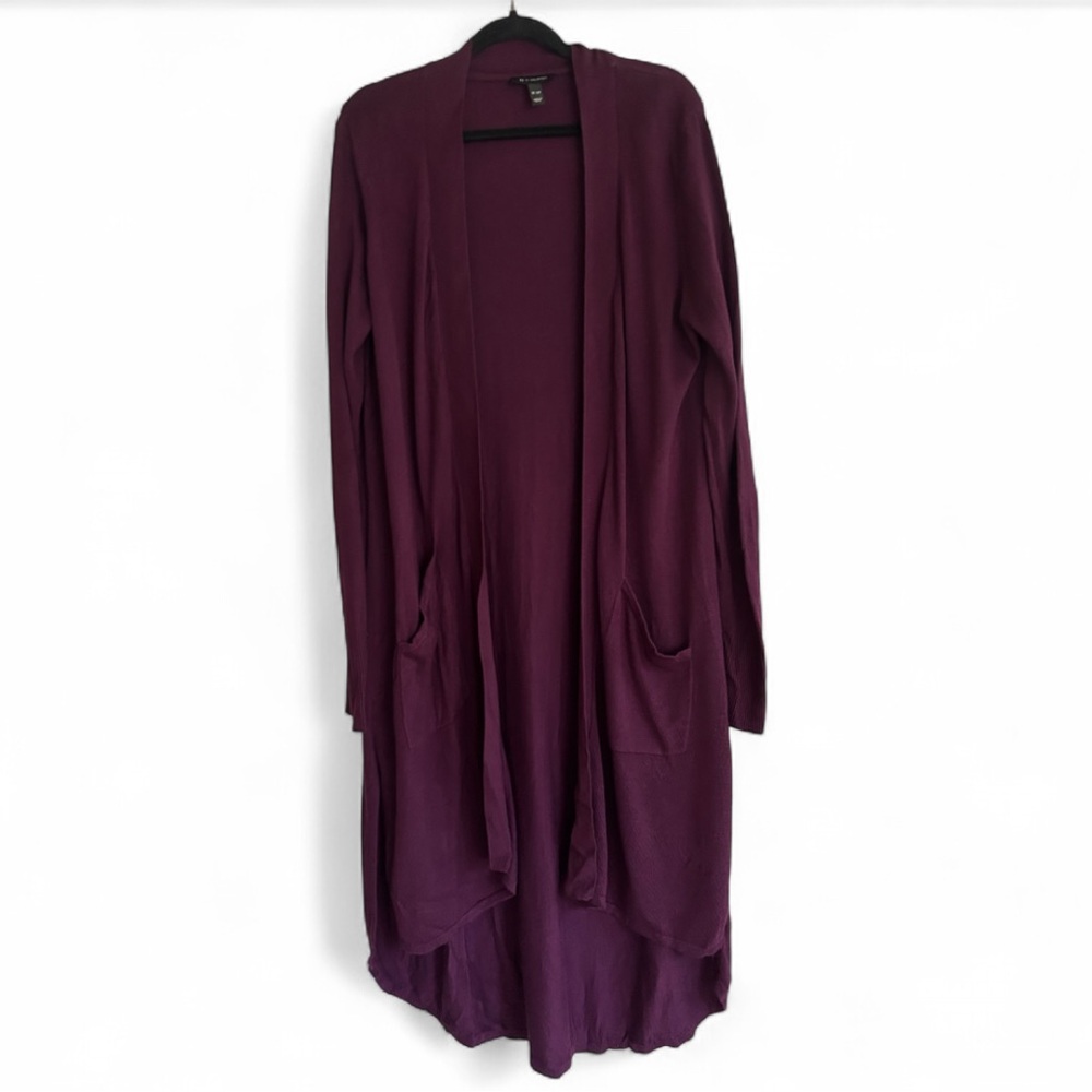 H BY HALSTON Longline Cardigan Sweater Duster Plum Purple Academia Comfort | XLP